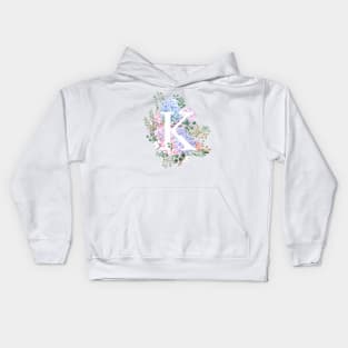 botanical monogram alphabet K hydrangea flowers Kids Hoodie